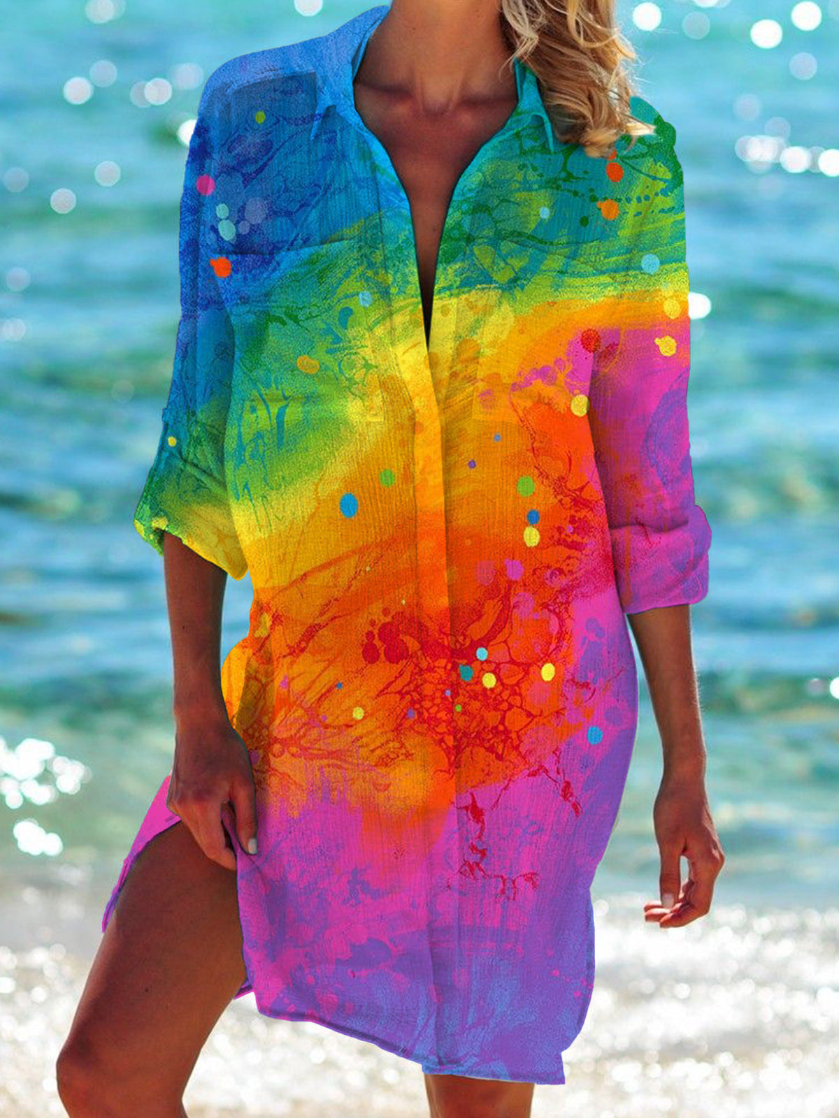 WW | Bikini Jacke Shirt Badeanzug Strickjacke Damenbekleidung Druck Urlaub Strandshirt
