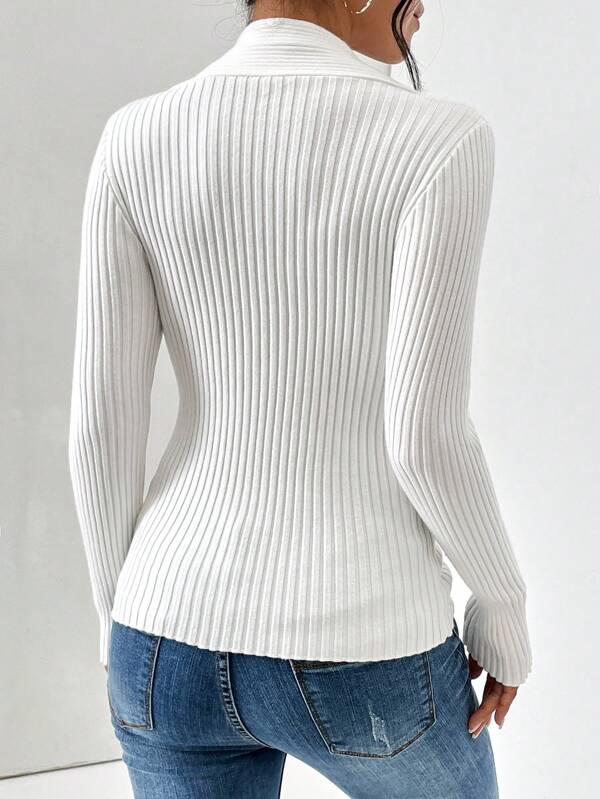 WW | Weißer Pullover Aus Geripptem Material