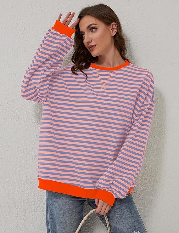 Helen Striped Oversized Sweater with Coastal Flair - Orange / Blue