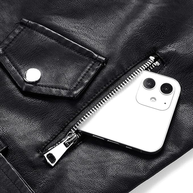 WW | Gekürzte PU-Leder Bikerjacke mit Asymmetrischem Reißverschluss