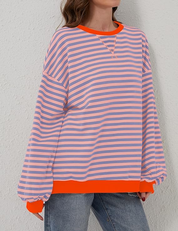 Helen Striped Oversized Sweater with Coastal Flair - Orange / Blue