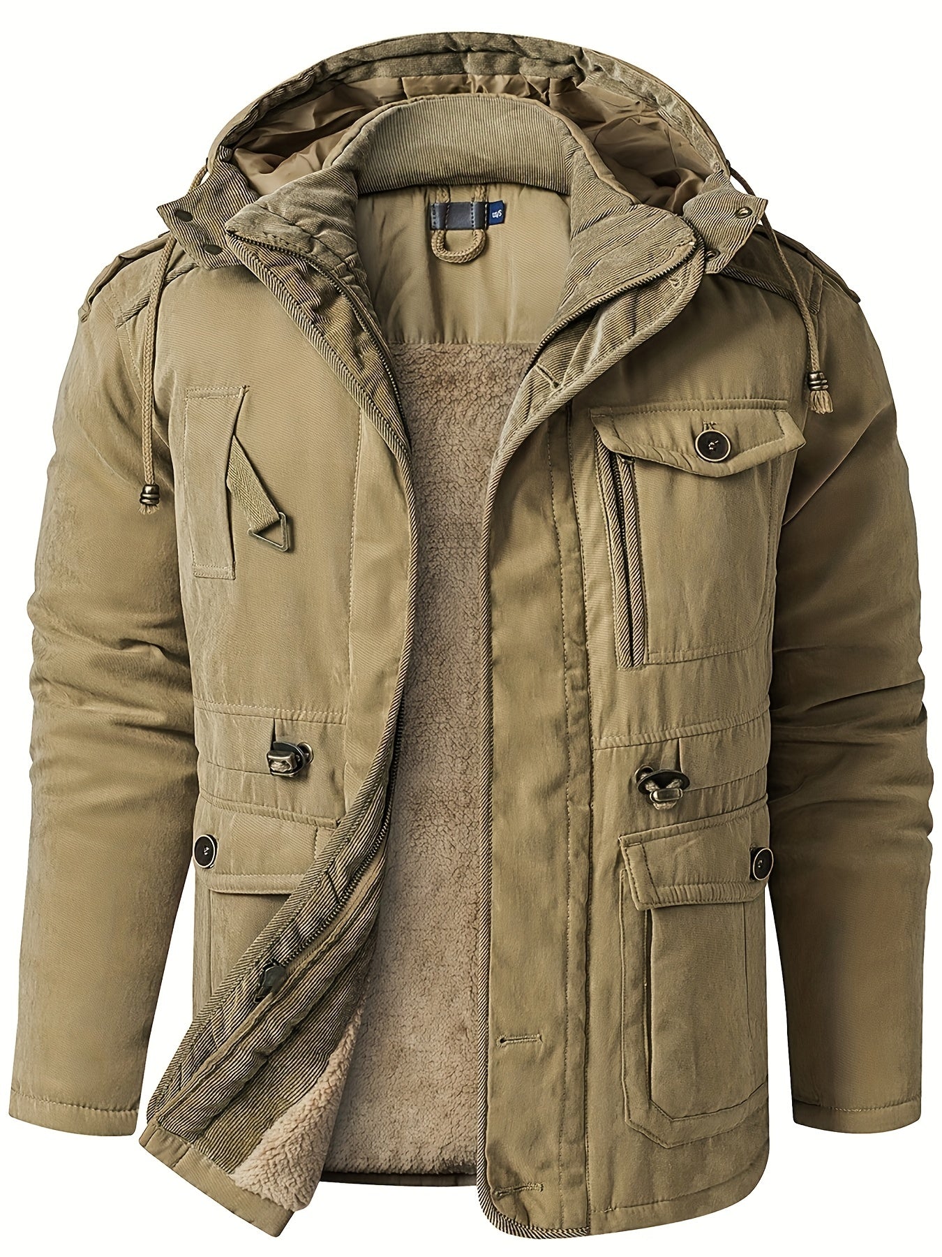 WW | Warme Fleece Multi Taschen Kapuzen Cargo Winterjacke - Perfekt für Freizeitaktivitäten