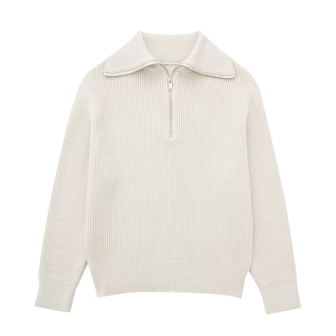 WW | All-Match Open Collar Wool Sweater