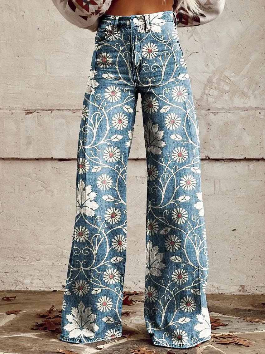 WW | Vintage bedruckte lässige Hose mit weiten Beinen