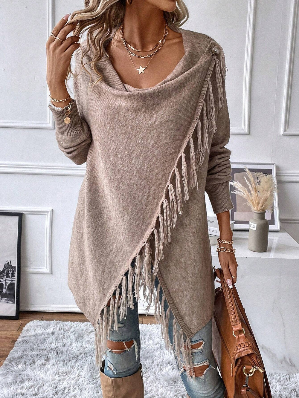 WW | Fringe V-Neck Sweater