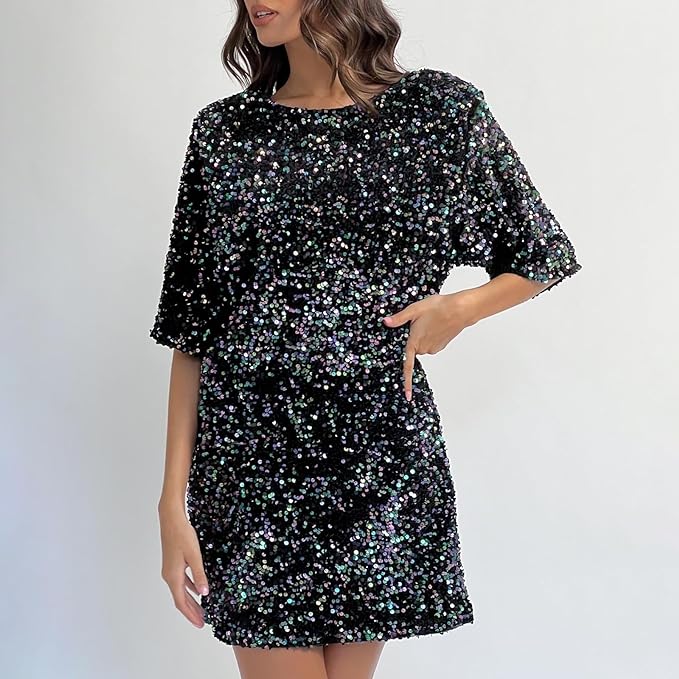 WW | Glitzerndes Paillettenkleid mit Glockenärmeln