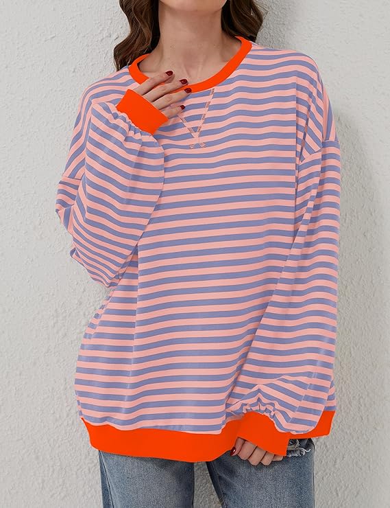 Helen Striped Oversized Sweater with Coastal Flair - Orange / Blue