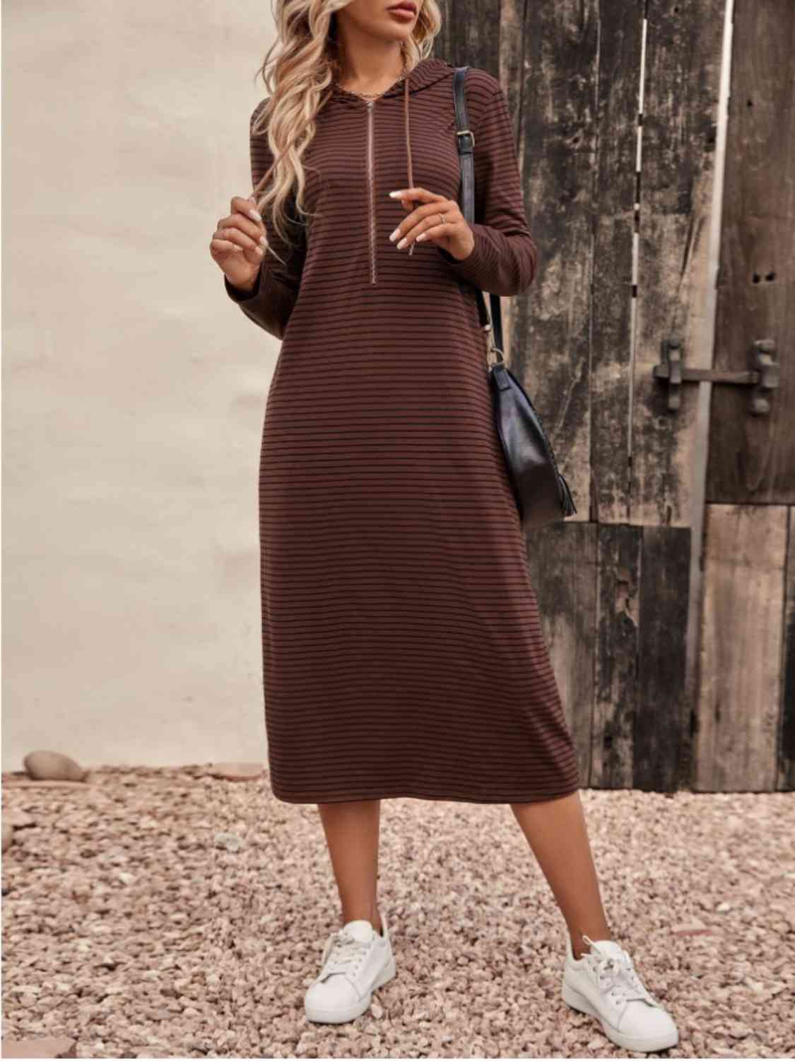 WW | Striped Zip-Front Hoodie Dress