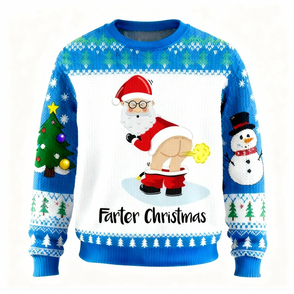 WW | Festlicher verrückter Weihnachtsmann-Print Feiertagspullover - Ultimativer hässlicher Weihnachtsfest-Look