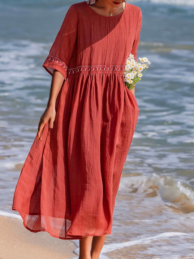 WW | Women's Embroidered Cotton Linen Dress