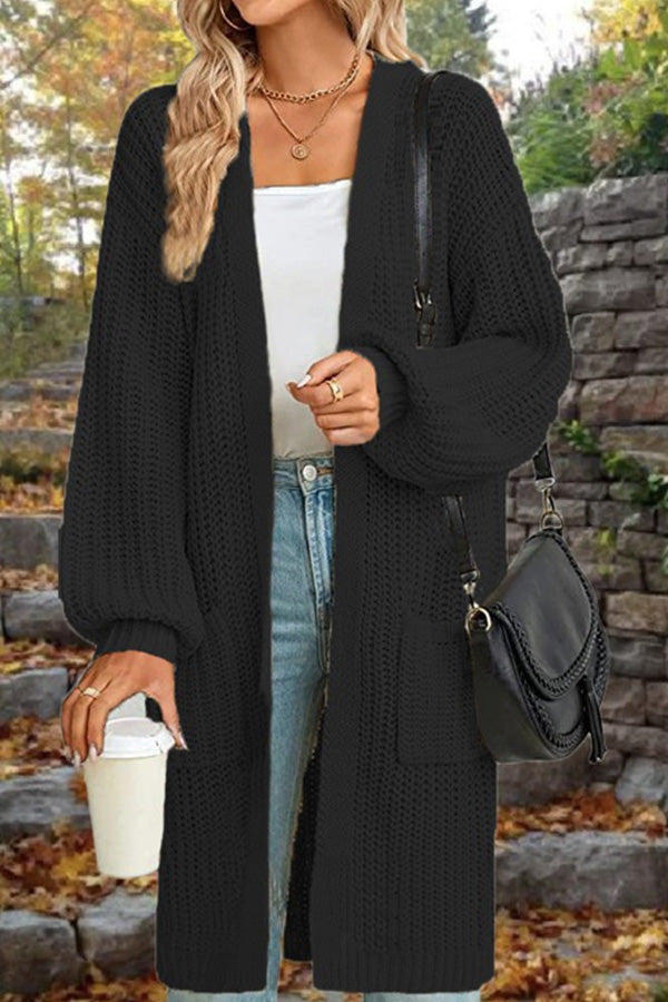 WW | Länge Locker Oversized Doppelte Tasche Cardigan Sweater Jacke