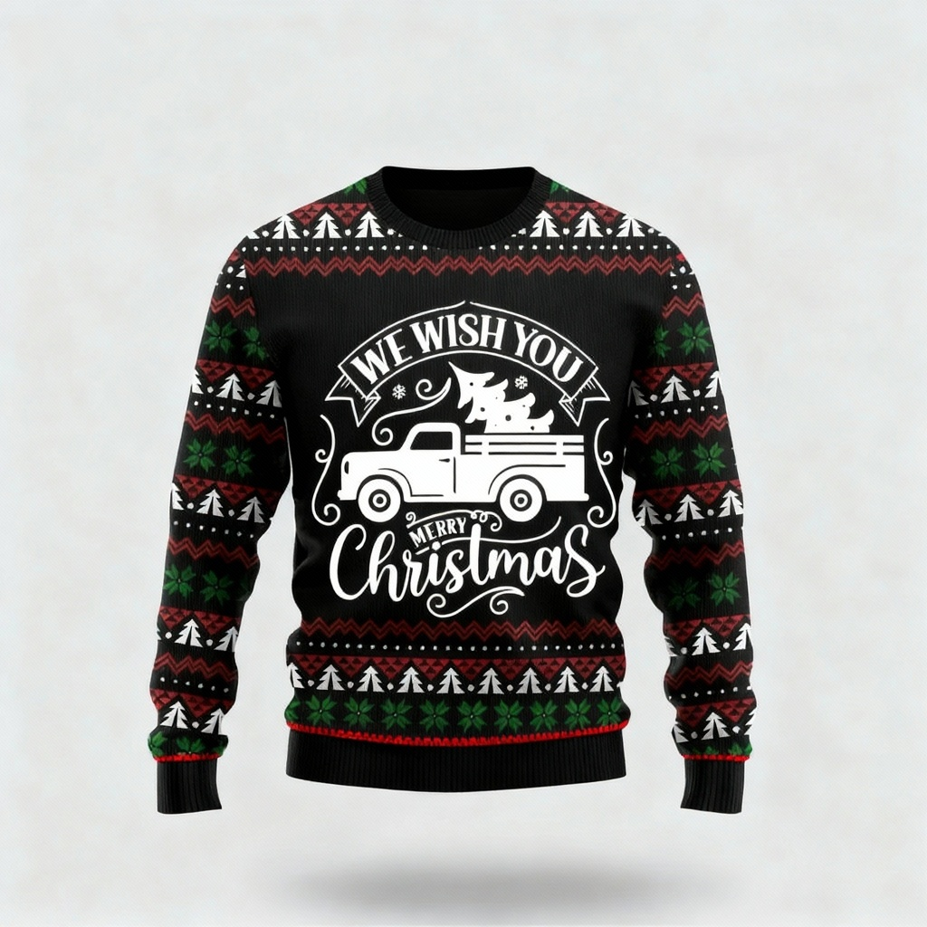 WW | Skurril, Gemütlich & Festlich: Der Geschenkwagen-Muster-Print Weihnachts-Pullover