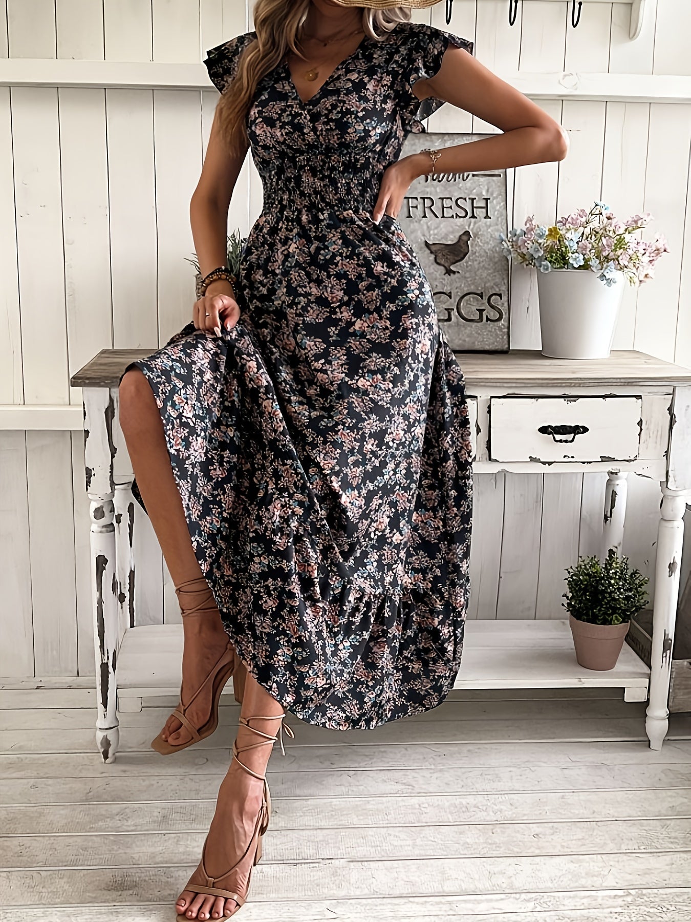 Jessa - Floral print dress with waist belt