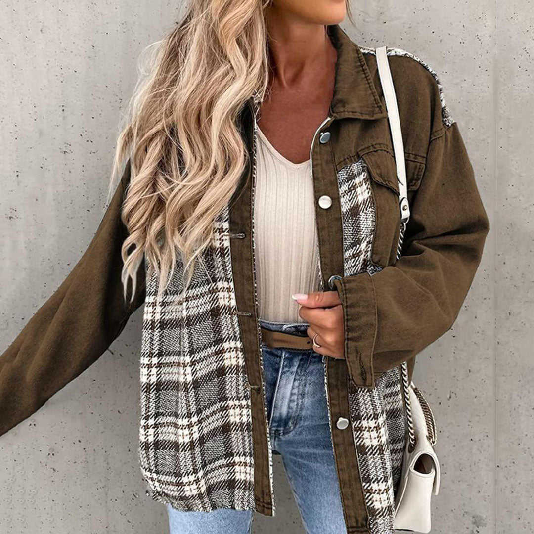 WW | Elegant women's jacket with a check pattern and classic collar