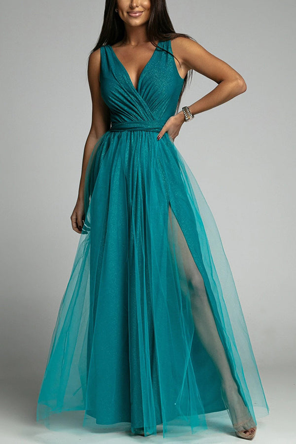 WW | It's My Day Light Tulle Slit Maxi Dress