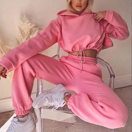 WW | Damen Jogginganzug Zweiteiler mit Cropped Hoodie