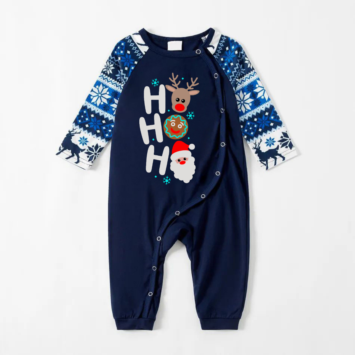 WW | HO HO HO Text and Santa Print Blue Family Christmas Matching Pajamas