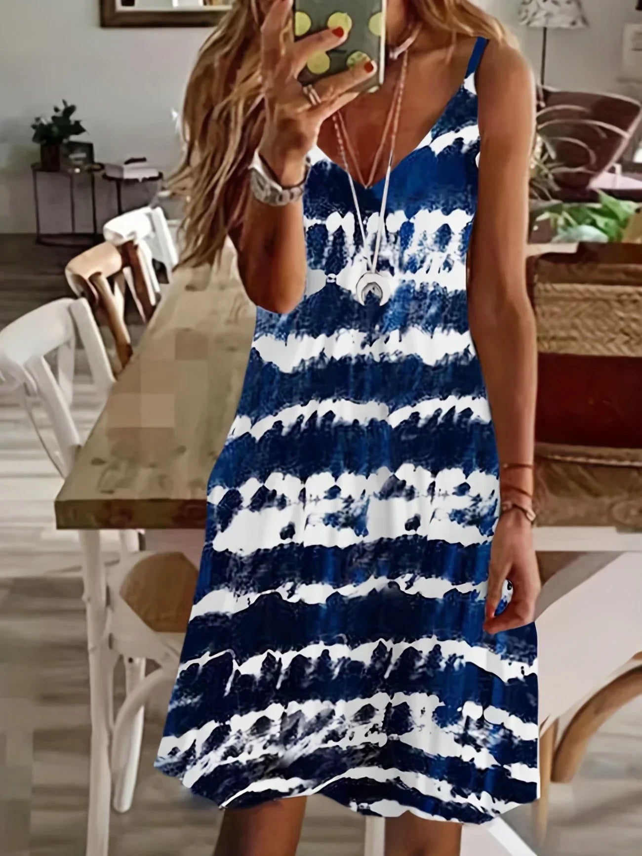 WW | Lässiges Kleid für Frauen für Den Sommer mit V-Ausschnitt und Druck