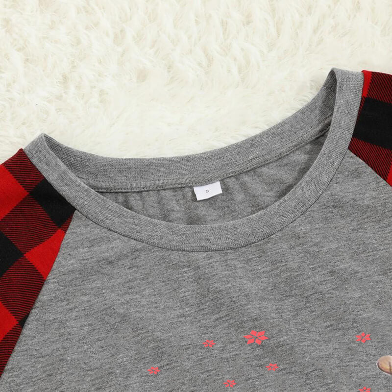 WW | Christmas Cartoon Cat Pattern "Meowy Christmas" Letter Print Contrast Top and Plaid Pants Family Matching Pajama Set with Dog Bandana