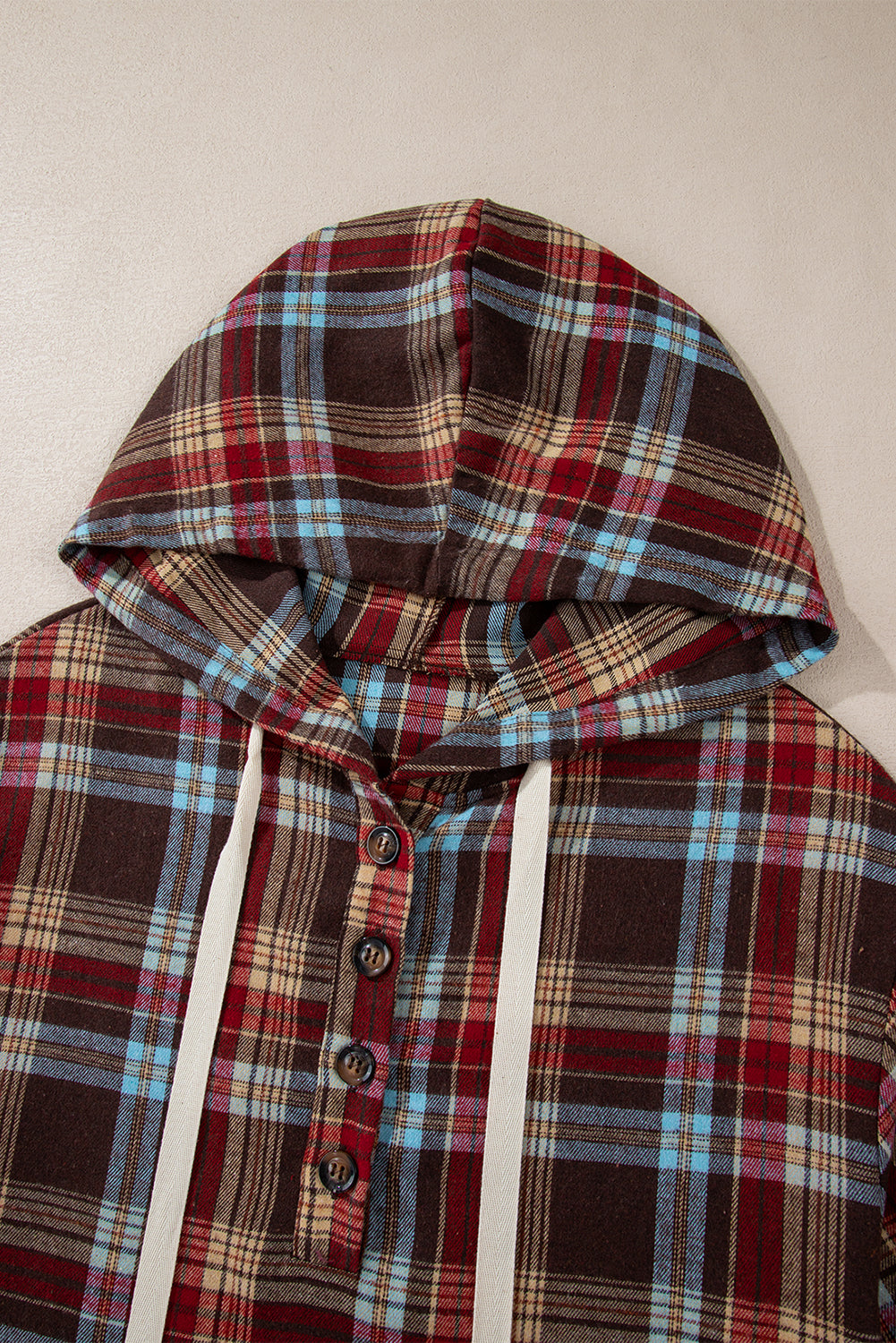 WW | Fiery Red Plus-Size Plaid Kangaroo Pocket Drawstring Hoodie