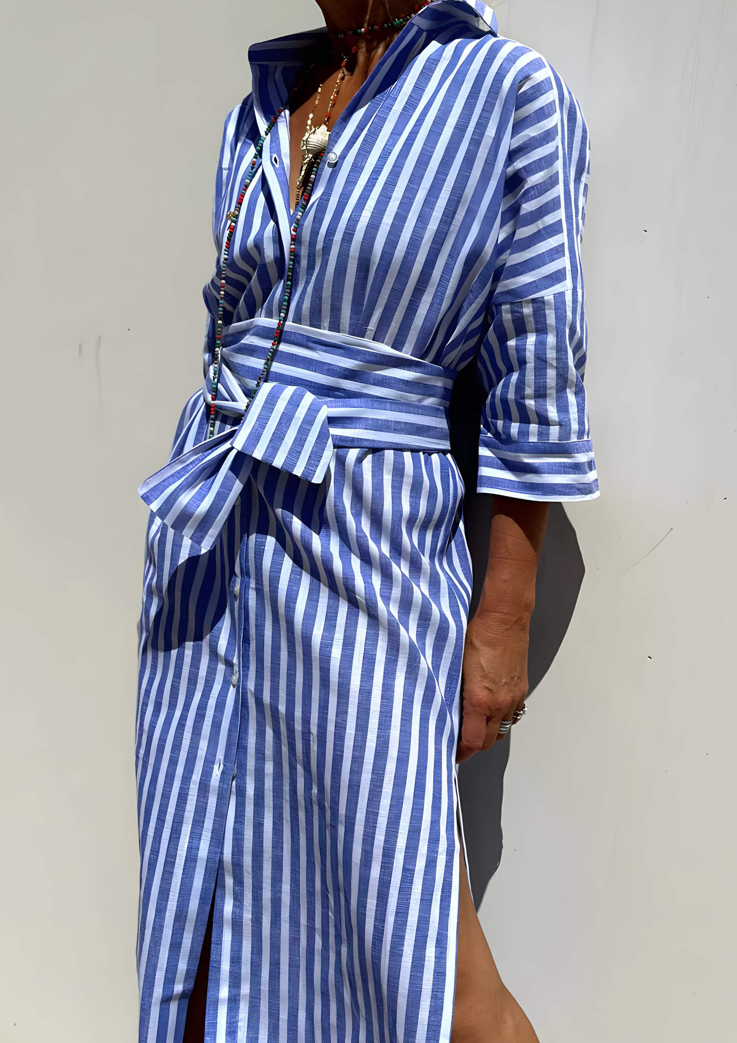 Soren Light Striped Dress with an Elegant Look - Blue