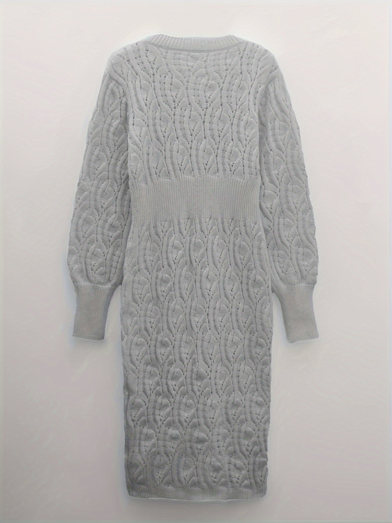 WW |  Baumwolle Solide Loch Pullover V-Ausschnitt Lange Ärmel Midi Formelles Kleid Für Damen - Ideal für formelle Anlässe