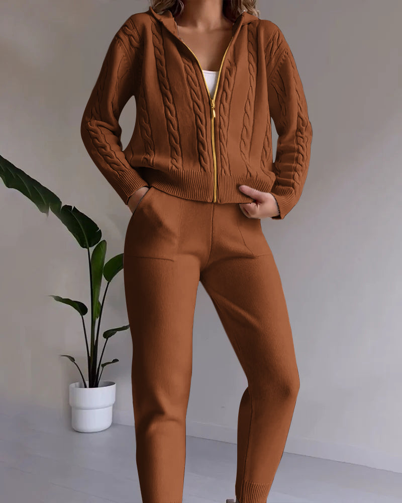 WW | Casual jacquard cardigan set with twist design
