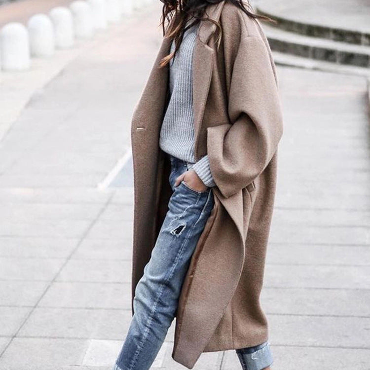 WW | Elegante lange Freizeitjacke aus Wolle mit Taschen für Frauen
