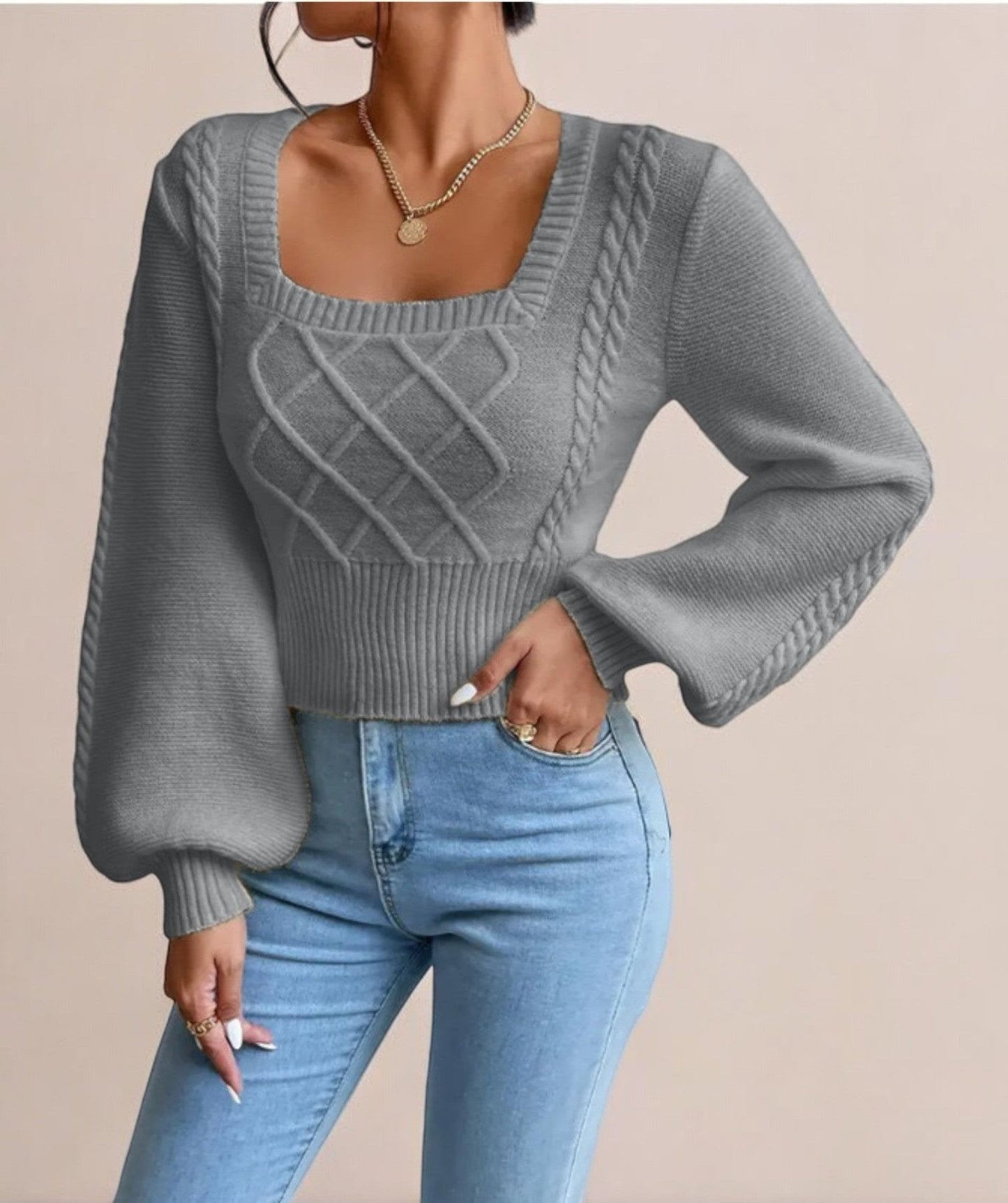 WW | Women's Sweater with Modern and Chic Rectangle Neckline