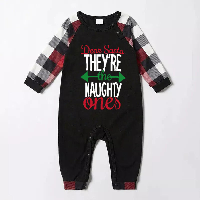 WW | Weihnachts passende Familienpyjamas Buchstaben Druck Schwarz Weiß Karos Pyjama Set 2025