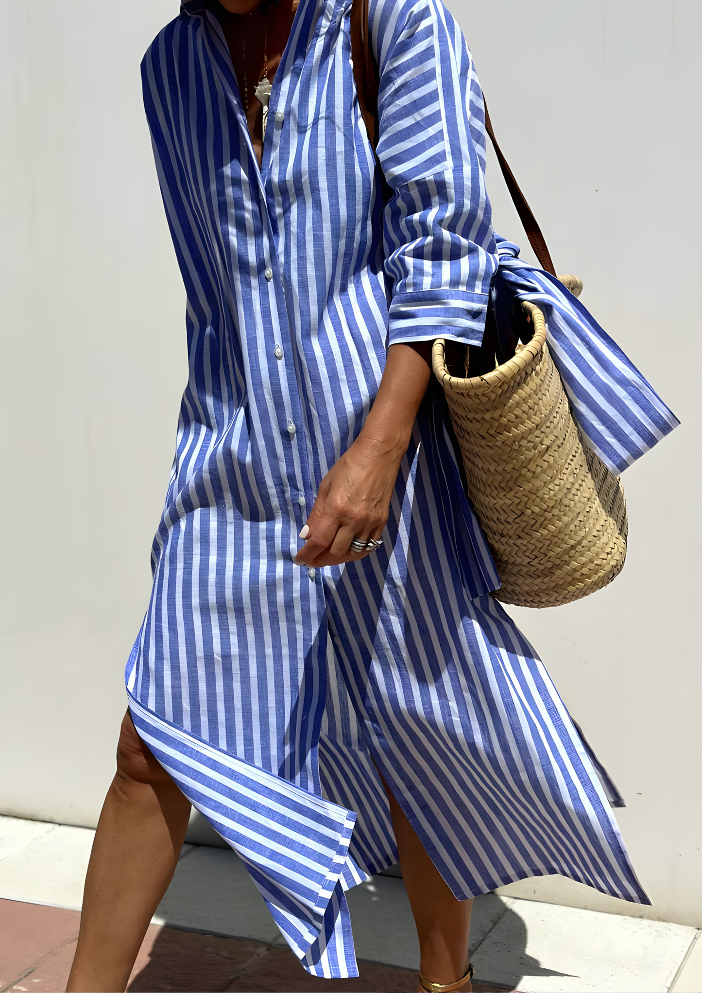 Soren Light Striped Dress with an Elegant Look - Blue