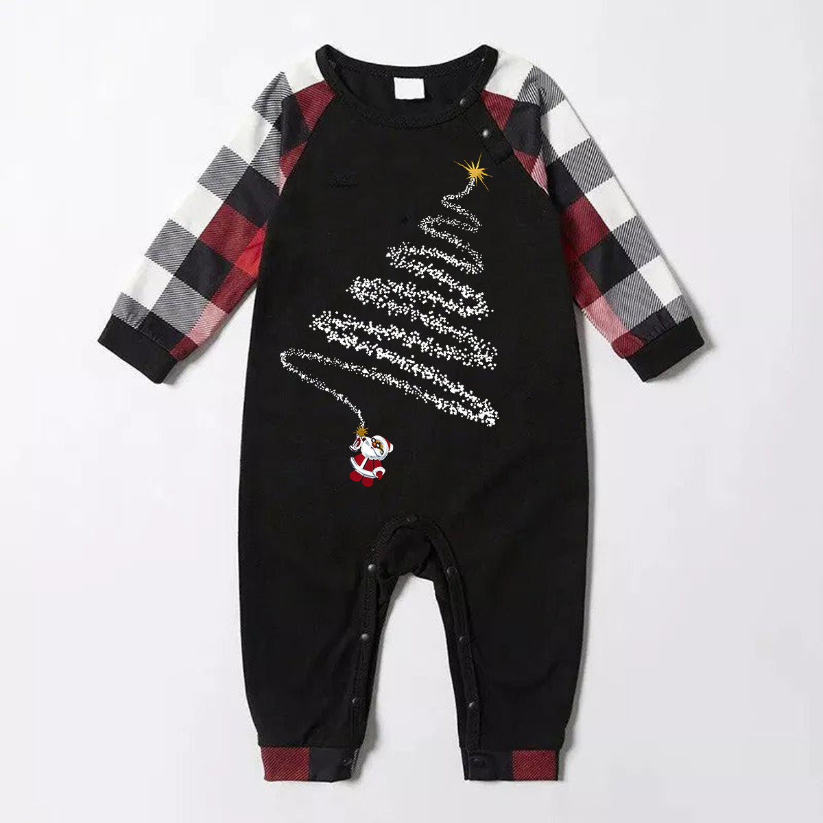 WW | Weihnachtsmann-Print-Muster Freizeit Langarm-Sweatshirts Kontrast-Oberteile und rot & schwarz & weiß kariert Hose Familie passende Pyjama-Set mit Haustier-Bandana