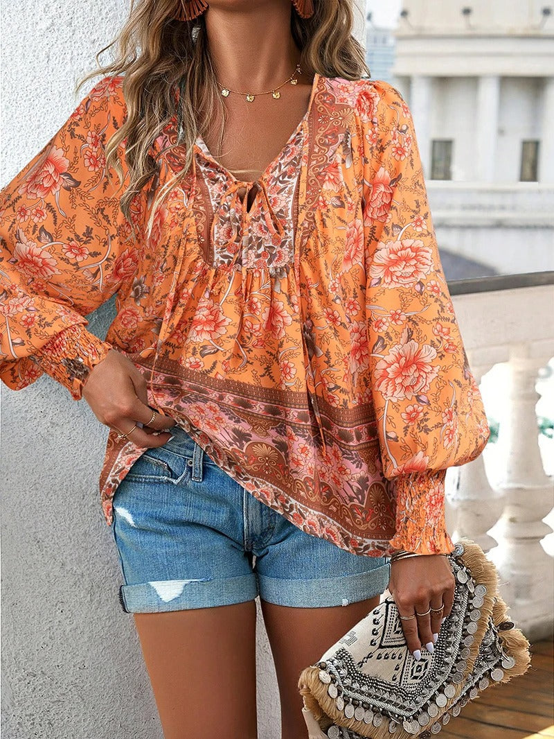 WW | Casual Printed V-Neck Long Sleeve Shirt for a Fashionable Look