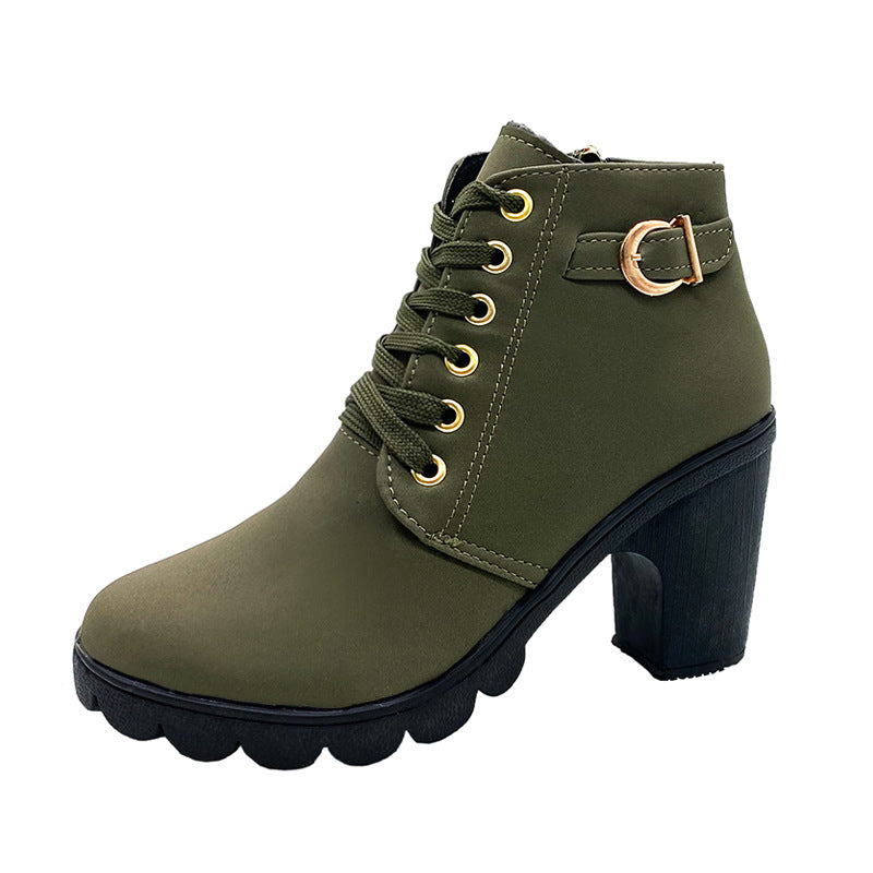 WW | Stiefeletten mit Blockabsatz - Warm Gefüttert - Rutschfeste Sohle - Goldene Details