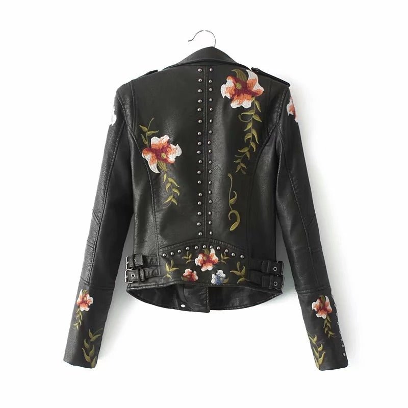 WW | Bestickte Kunstlederjacke - Nieten Details - Kühner Motorradstil - Vielseitige Oberbekleidung