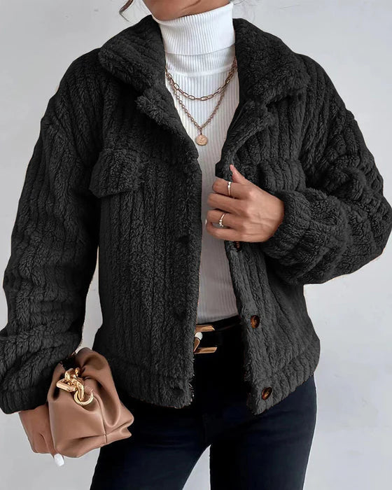 WW | thick solid-colored coat with reversible button and long sleeves