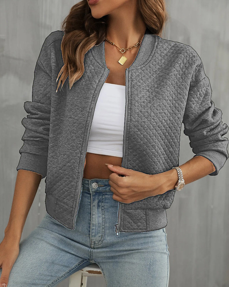 WW | Quilted Bomber Jacket Short Cut Zipper Ribbed Edges