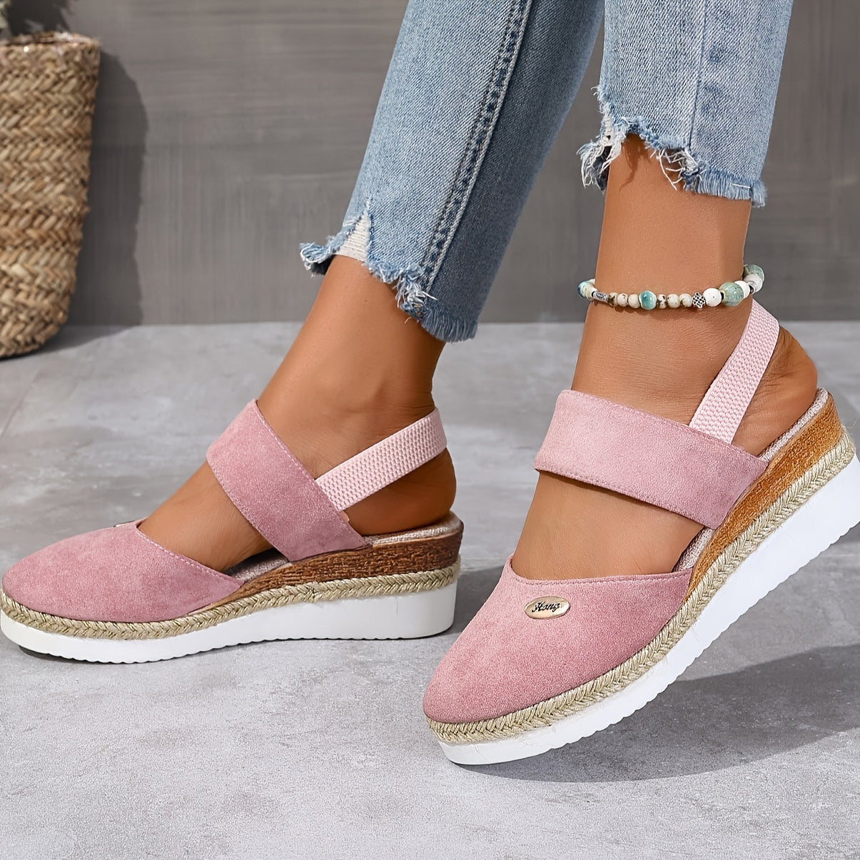 WW | Damen Sandalen Auf Plattform: Rutschfest, Geschlossene Zehe, Elastischer Riemen