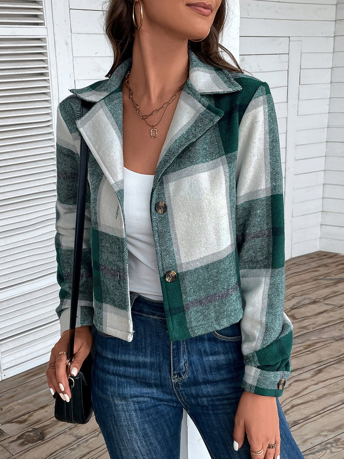 WW | Plaid Button-Up Jacket - Classic Pattern - Lightweight Polyester Blend - Casual Layered Look