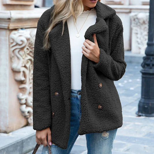WW | Übergroß Fit Fleece Textur Reverskragen Knopfverschluss