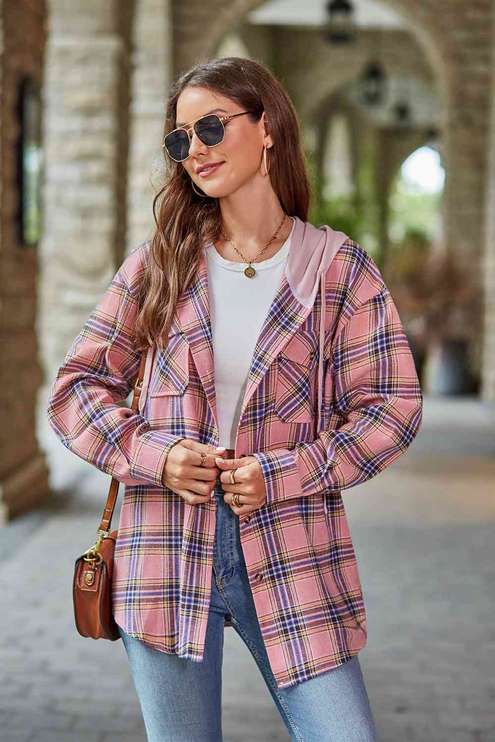 WW | Plaid Long-Sleeved Hooded Jacket
