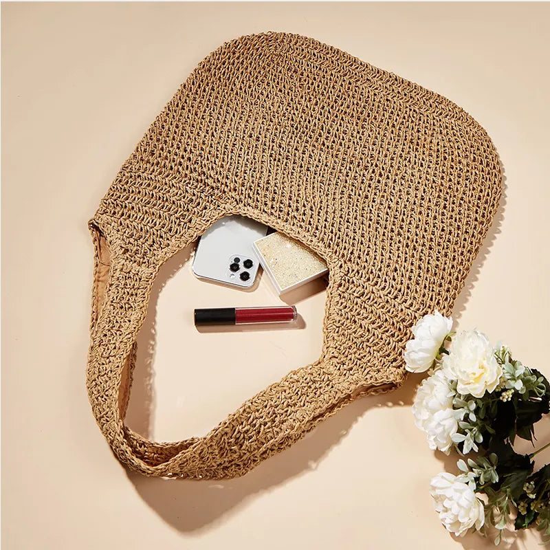 WW | Round Straw Shoulder Bag For Summer With Hand Weave