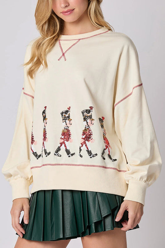 WW | Weihnachts Soldat Pailletten Langarm Freizeit Sweatshirt