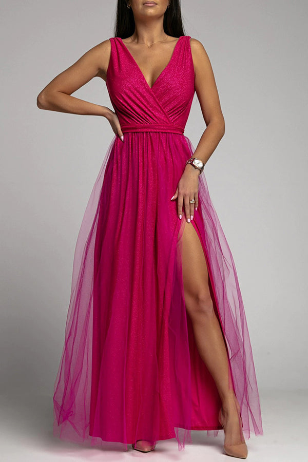 WW | It's My Day Light Tulle Slit Maxi Dress