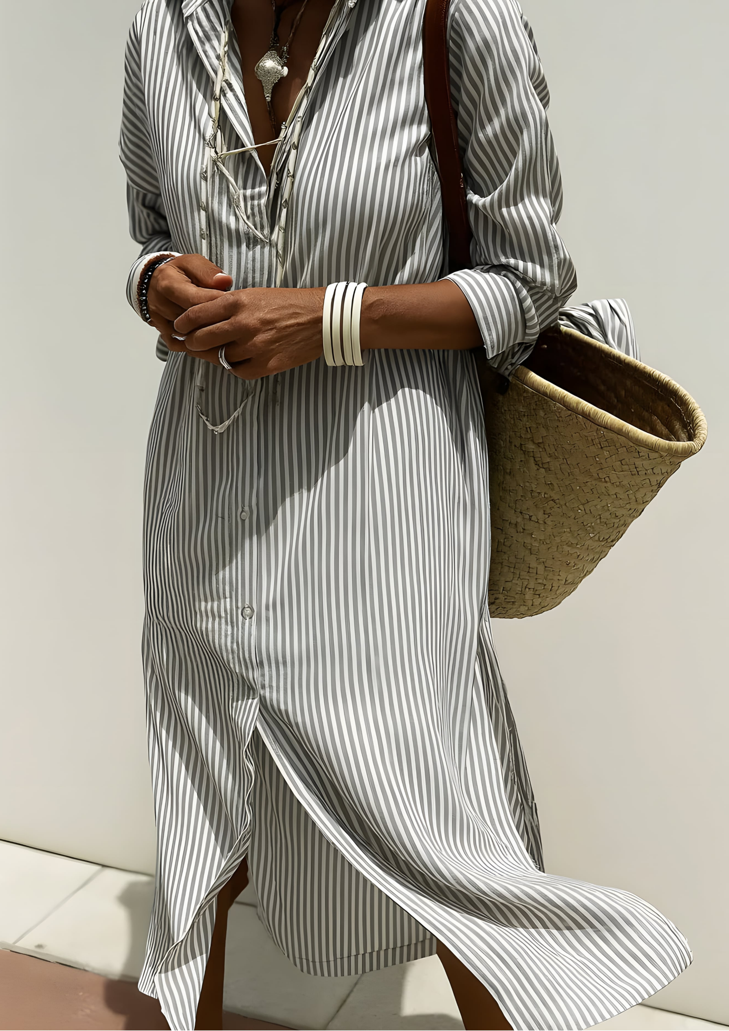 Soren Lightweight Striped Dress with an Elegant Look - White