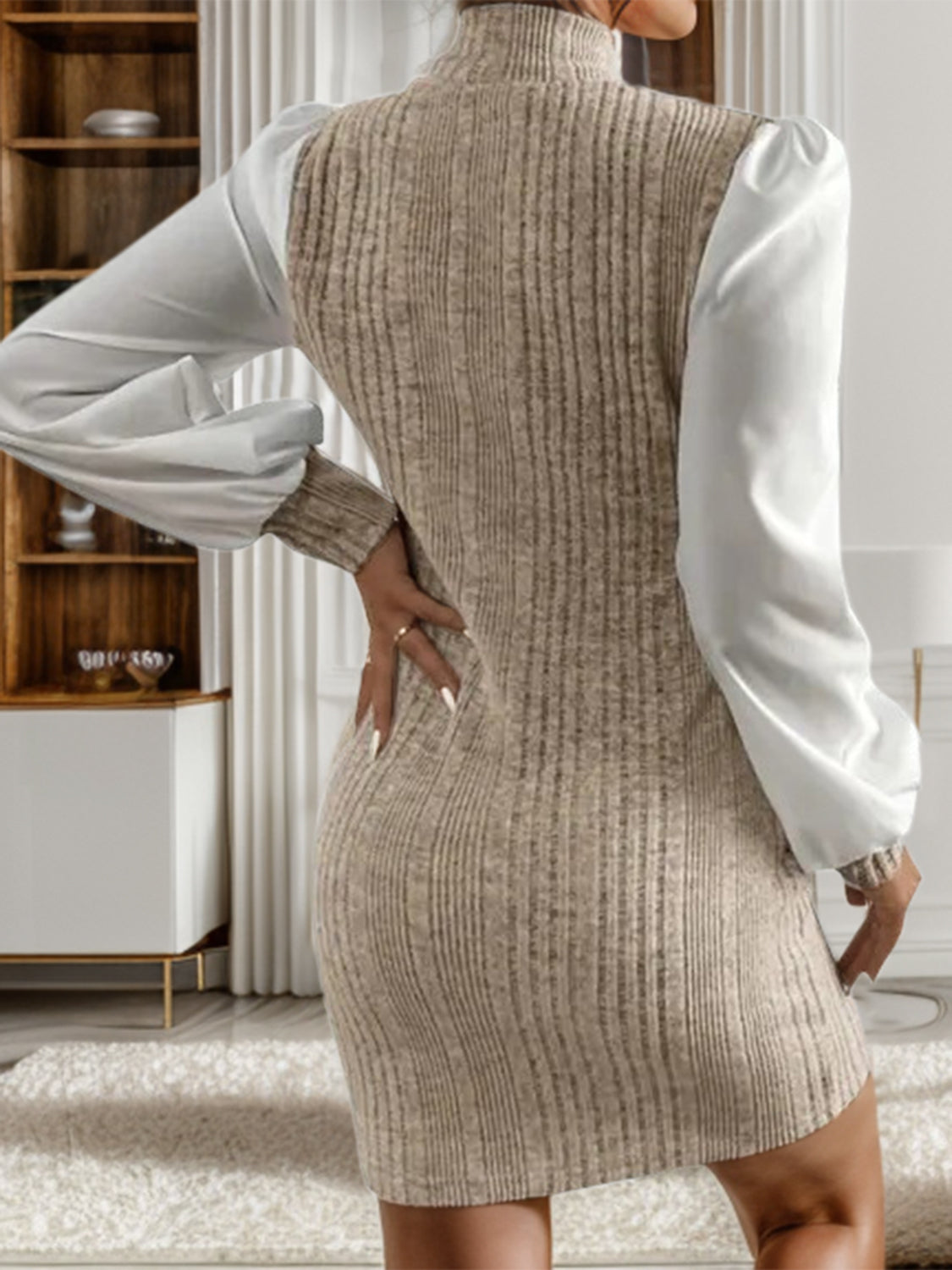 WW | Stilvolle Herbst Gerippte Pullover Kleid Für Frauen