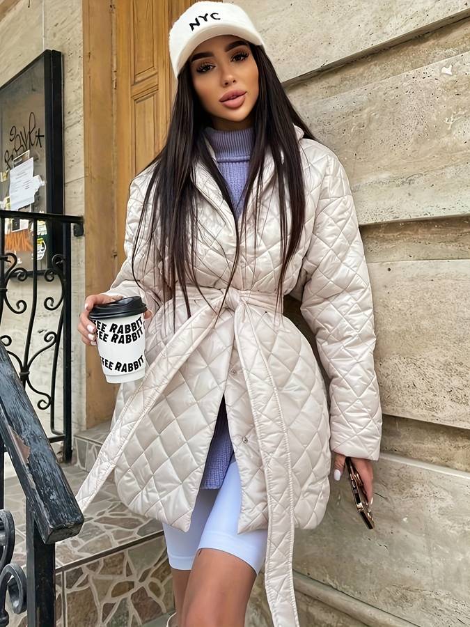 WW | Modische Midi-Jacke mit V-Ausschnitt für Damen
