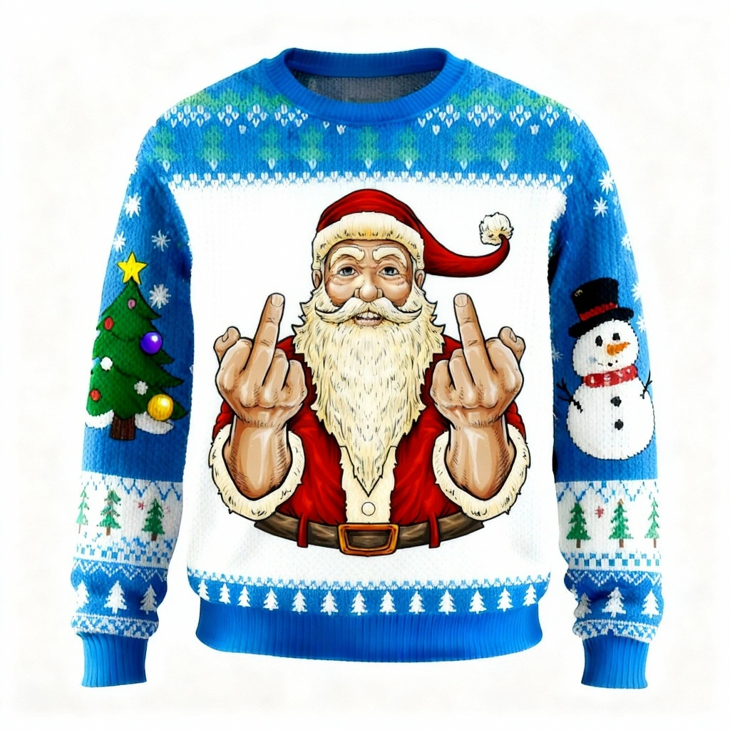 WW | Santa Claus Pattern Print Holiday Sweater - Ultimate Ugly Christmas Party Look