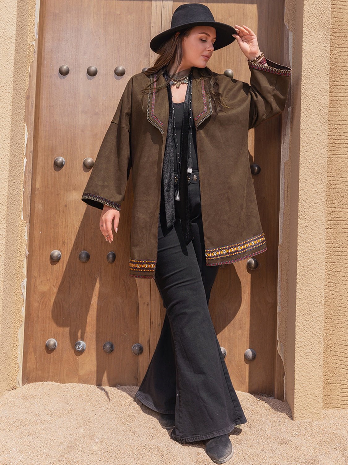 WW | inspirierter Kimono-Jacke - Bestickter Saum - Leichtgewichtige Baumwollmischung - Lässiger schicker Layer