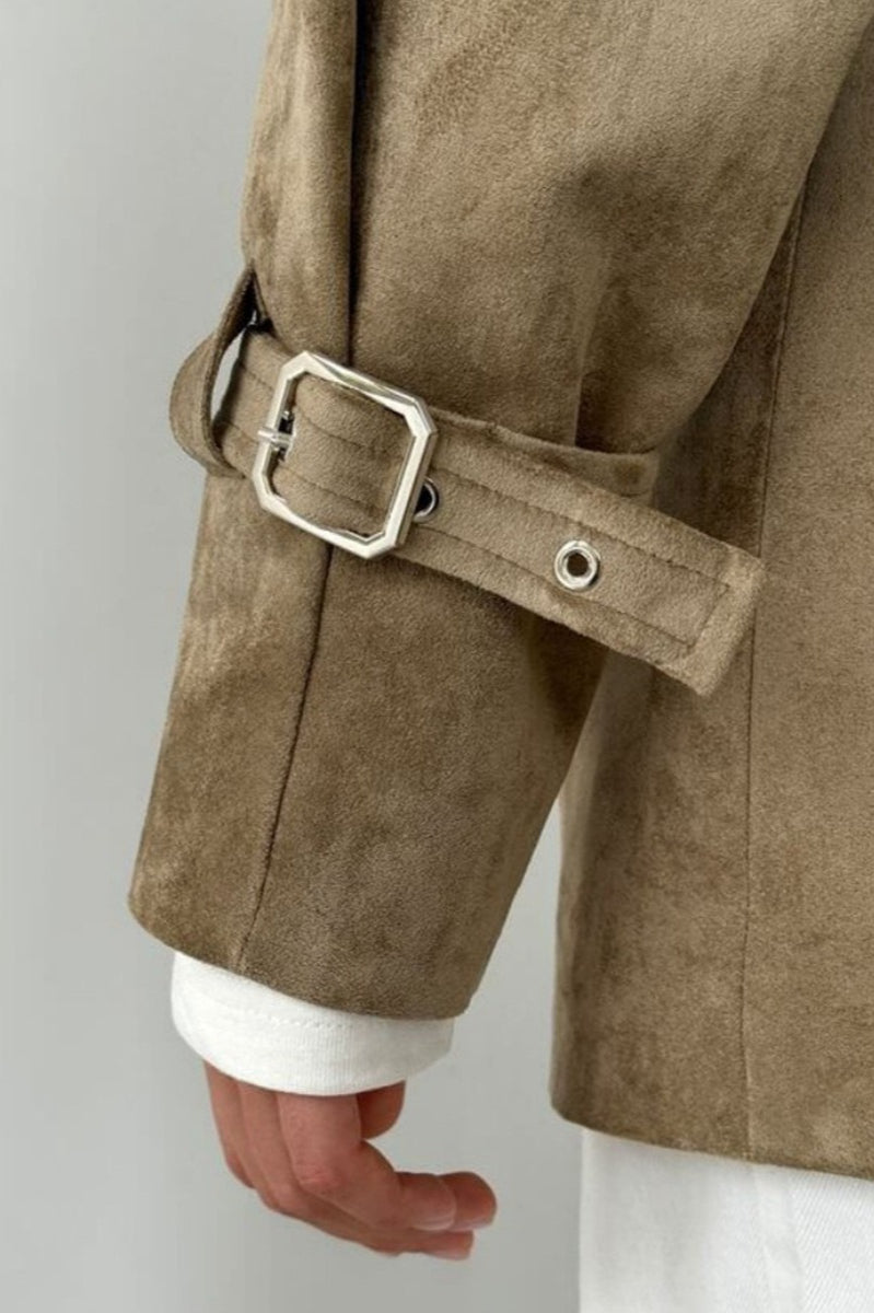 WW | Suede Lapel Waistband Jacket Coat